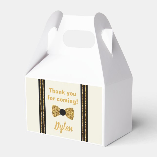 Mr Onederful gold and black bow tie Favour Box (Front Side)