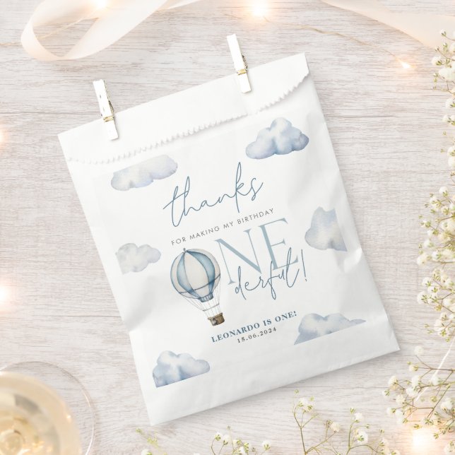 Mr ONEderful Hot Air Ballon Boy 1st Birthday Blue Favour Bags (Clipped)