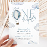 Mr ONEderful Hot Air Ballon Boy 1st Birthday Blue Invitation<br><div class="desc">Mr ONEderful hot air balloon invitation in blue,  the perfect 1st birthday invitation for your little boy's first birthday party.</div>