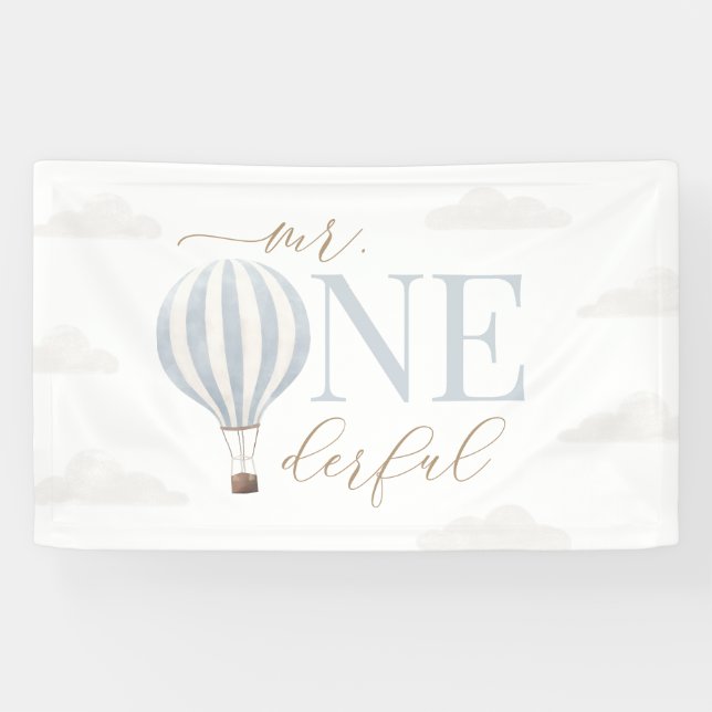 Mr Onederful Hot Air Balloon Birthday Banner (Horizontal)