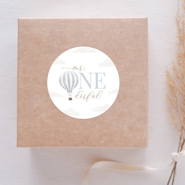 Mr Onederful Hot Air Balloon Birthday Classic Round Sticker (Creator Uploaded)