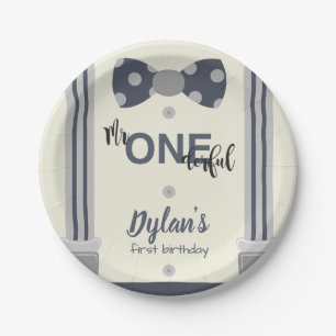 Mr Onederful navy and grey bow tie Paper Plate
