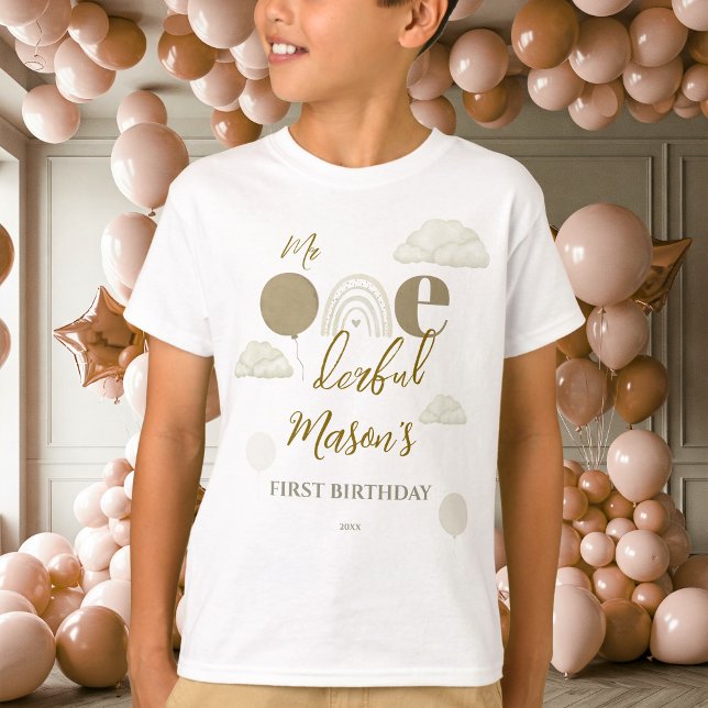 Mr Onederful Neutral Cloud Boho First Birthday T-Shirt (Creator Uploaded)