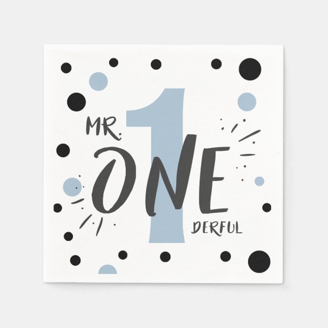 Mr Onederful Paper Napkins Boy Baby Blue (Front)