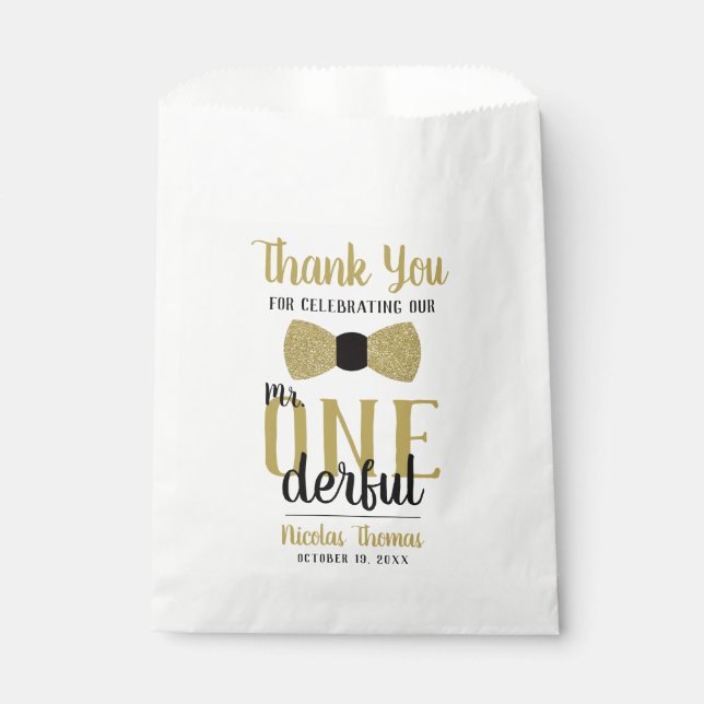 Mr. ONEderful Party Favour Bag, Black, Faux Gold Bags (Front)