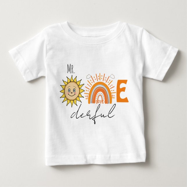 Mr.Onederful Rainbow and Sun Party Baby 1st Birthd T-Shirt (Front)