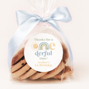 Mr Onederful Rainbow Boys 1st Birthday Thank You Classic Round Sticker