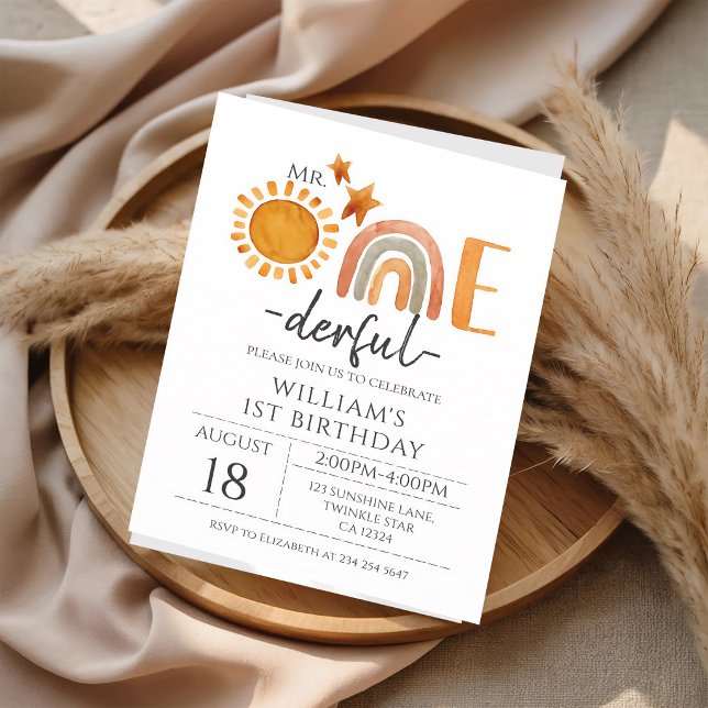 Mr. Onederful Rainbow Sunshine Boy 1st Invitation (Creator Uploaded)