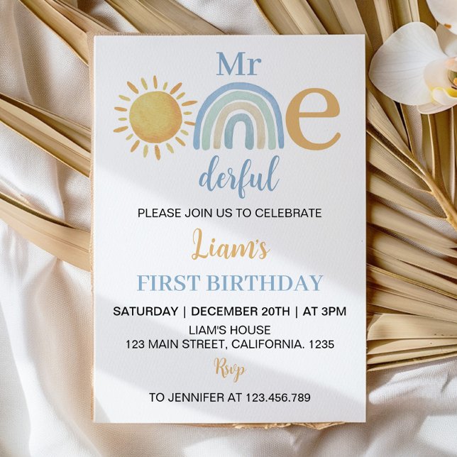 Mr Onederful Sunshine Rainbow Birthday Invitation (Creator Uploaded)