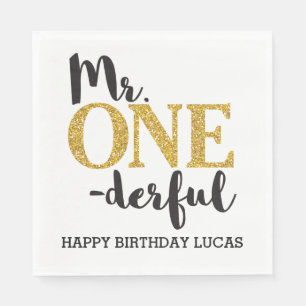 Mr. ONEderful White Luncheon Paper Napkins