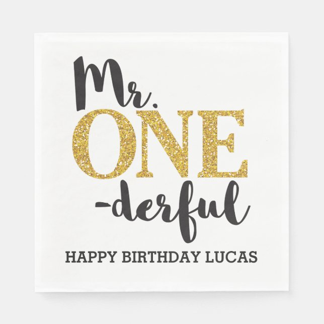 Mr. ONEderful White Luncheon Paper Napkins (Front)