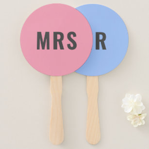 Mr or Mrs?   Bride Groom Pink Blue Wedding Game Hand Fan