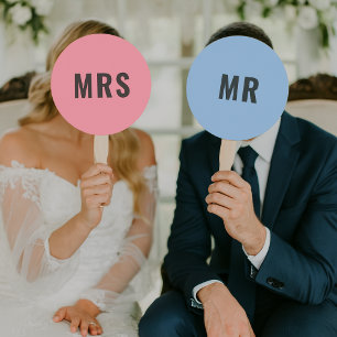 Mr or Mrs?   Bride Groom Pink Blue Wedding Game Hand Fan
