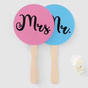 Mr or Mrs Pink Blue Bride Groom Wedding Game Hand Fan