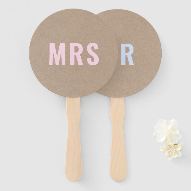 Mr or Mrs? | Rustic Kraft Bride Groom Wedding Game Hand Fan (Front and Back)