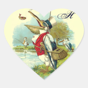 MR PELICAN FISHING HEART MONOGRAM,cream Sticker