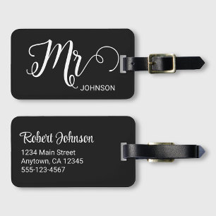 Mr Personalised Elegant Script Groom Name Black Luggage Tag