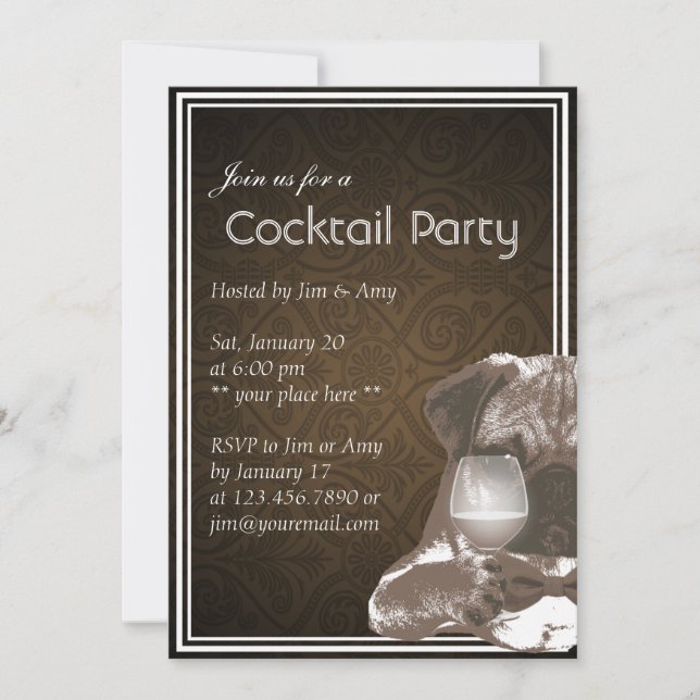 Mr. Pug & Wine Cocktail & Wine Party Invitations (Front)