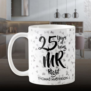 Mr Right 25th Anniversary Silver Hearts Confetti Coffee Mug