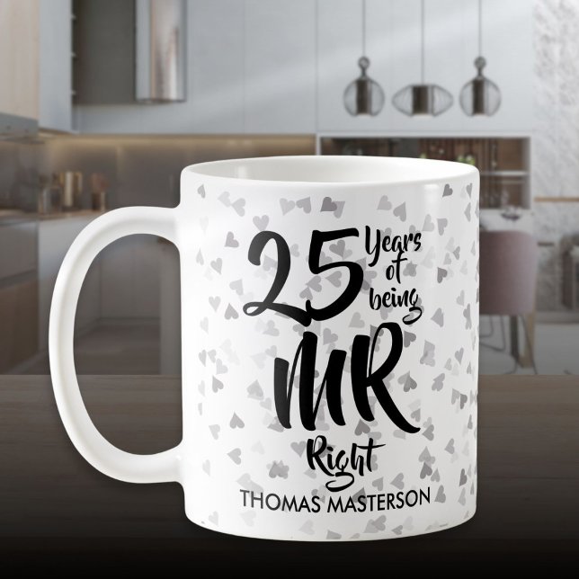 Mr Right 25th Anniversary Silver Hearts Confetti Coffee Mug (Mr Right 25th Anniversary Silver Hearts Confetti Coffee Mug)