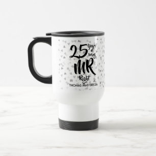 Mr Right 25th Anniversary Silver Hearts Confetti Travel Mug