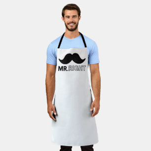 Mr Right Black Moustache Funny Wedding Custom Name Apron