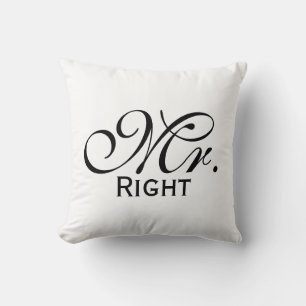 Mr Right Scroll Text In Black And White Cushion
