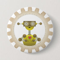 Mr. Robot with Steampunk Gear Heart Button