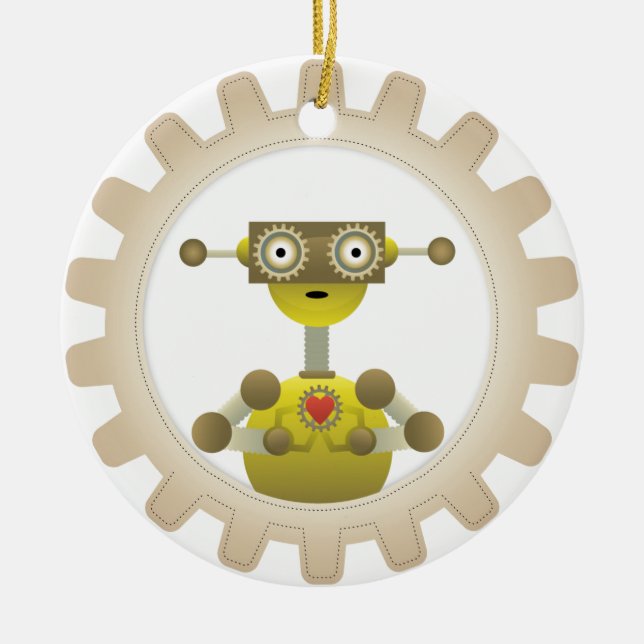Mr. Robot with Steampunk Gear Heart Ornament Round (Front)