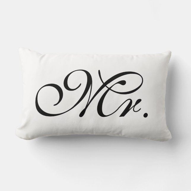 Mr Scroll Text In Black And White Lumbar Cushion (Front)