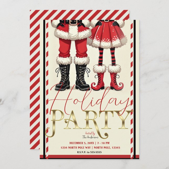 Mr. & Skinny Mrs. Claus Red Black Holiday Party Invitation (Front/Back)