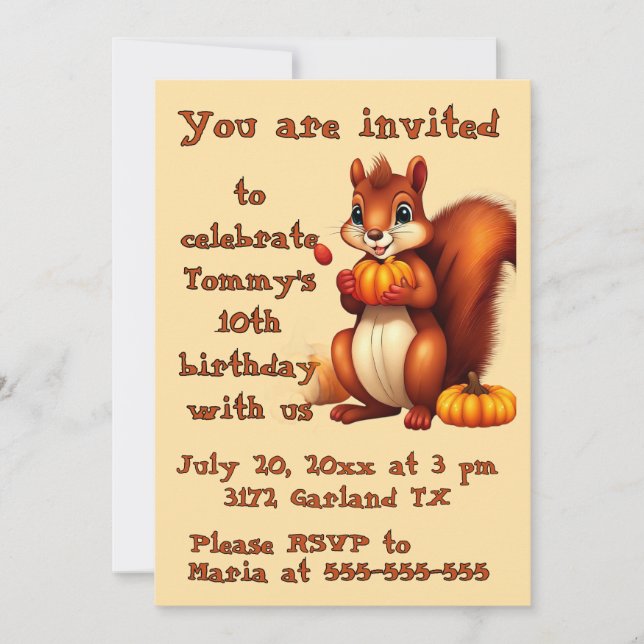 Mr. Squirrel Fall Birthday Party Invitation (Front)