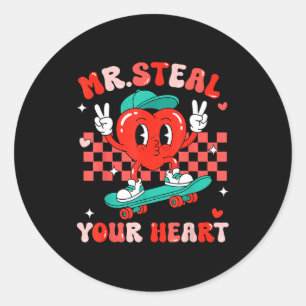 Mr Steal Your Heart For Boys Toddlers Valentine's  Classic Round Sticker
