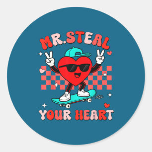 Mr Steal Your Heart For Boys Toddlers Valentine's  Classic Round Sticker