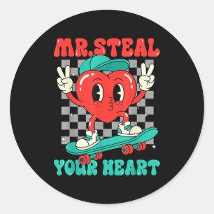 Mr Steal Your Heart For Boys Toddlers Valentine's  Classic Round Sticker