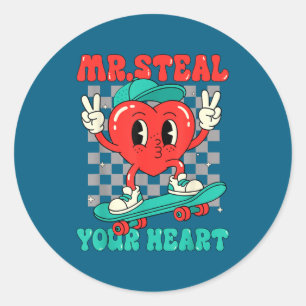 Mr Steal Your Heart For Boys Toddlers Valentine's  Classic Round Sticker