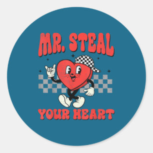 Mr Steal Your Heart For Boys Toddlers Valentine's  Classic Round Sticker