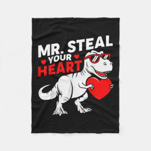 Mr Steal Your Heart Valentine Day Dinosaur Boys Fleece Blanket