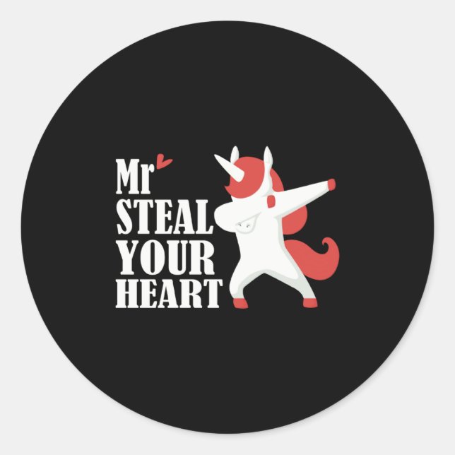 Mr Steal Your Heart Valentines Day V Day Boys Unic Classic Round Sticker (Front)
