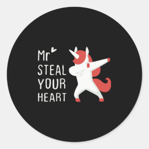 Mr Steal Your Heart Valentines Day V Day Boys Unic Classic Round Sticker