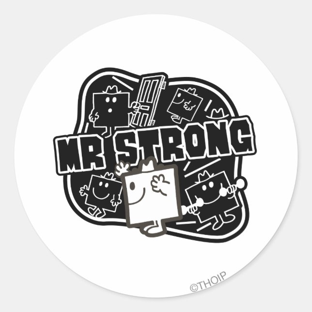 Mr. Strong | Black & White Classic Round Sticker (Front)