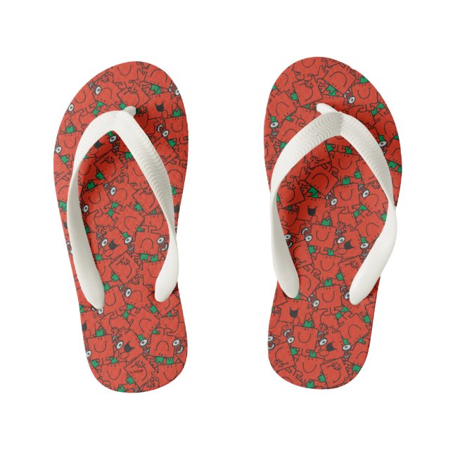Mr Strong | Lifting Weights Red & Green Pattern Kid's Jandals (Footbed)