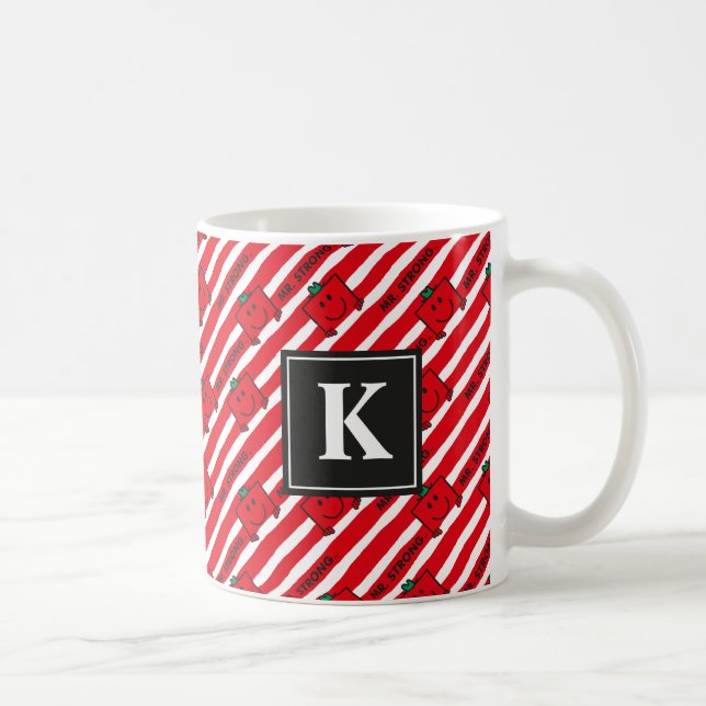 Mr Strong | Red Stripes Pattern | Monogram Coffee Mug (Right)