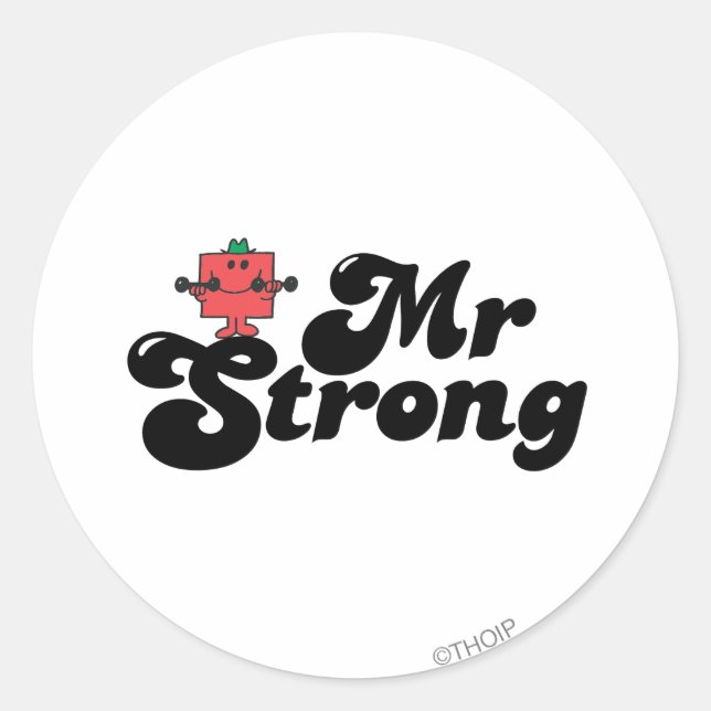 Mr. Strong | Weights & Bubble Lettering Classic Round Sticker (Front)