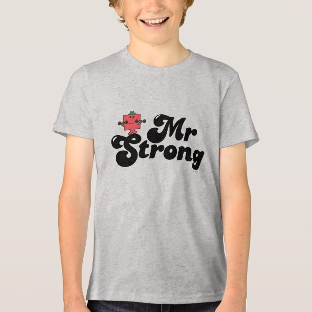 Mr. Strong | Weights & Bubble Lettering Tri-Blend Shirt (Front)