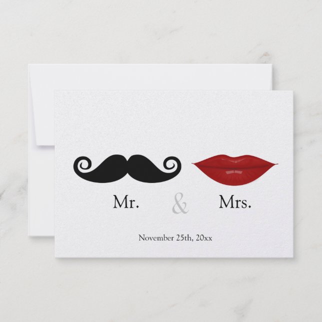 Mr. & the Mrs (Lips and the Stache) Wedding RSVP Card (Front)