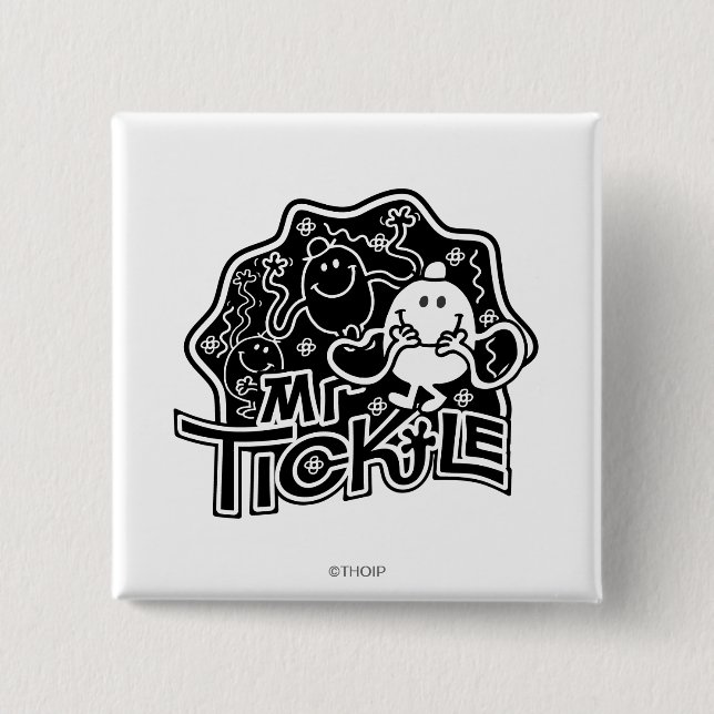 Mr. Tickle | Black & White Fun 15 Cm Square Badge (Front)