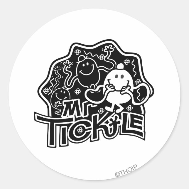 Mr. Tickle | Black & White Fun Classic Round Sticker (Front)