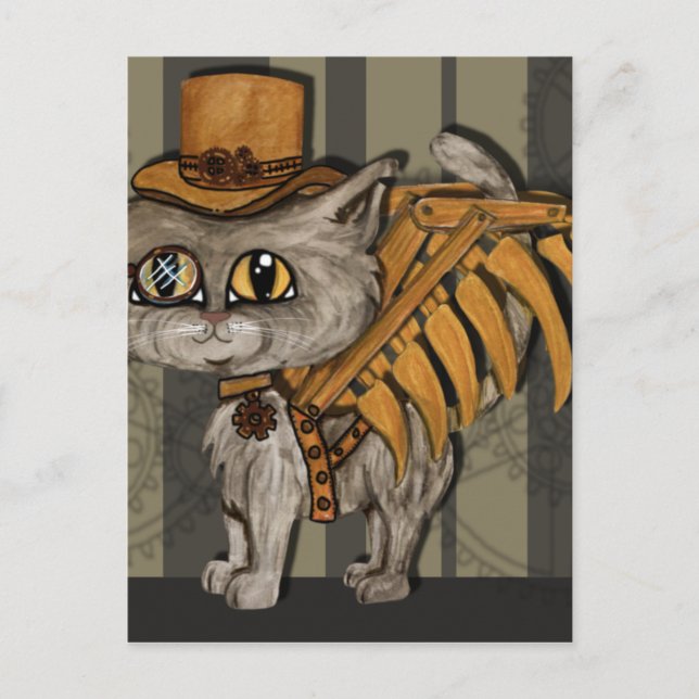 Mr. Tipps Steampunk Cat Fairy Postcard (Front)