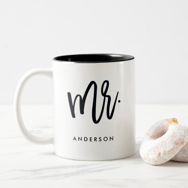 Mr. Trendy Script Personalised Two-Tone Coffee Mug (With Donut)